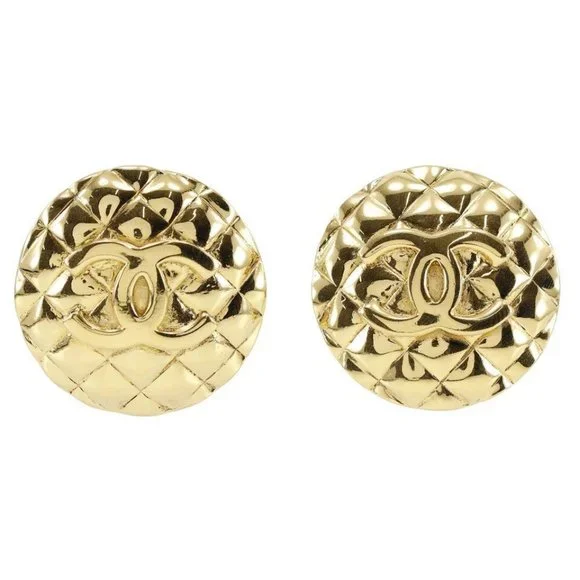 CHANEL COCO Mark Earring Matelasse Plated Gold 37.5g Women - Picture 3 of 16